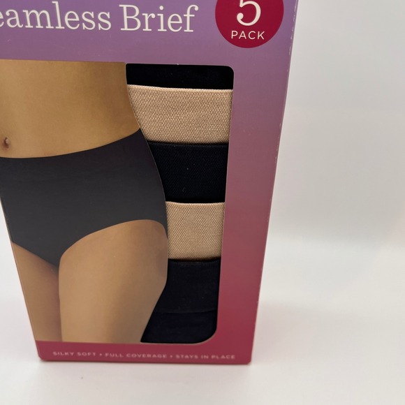 Carole Hochman Women's Seamless Brief 5-Pack Full Coverage, Black/Beige, Size M - Picture 8 of 8